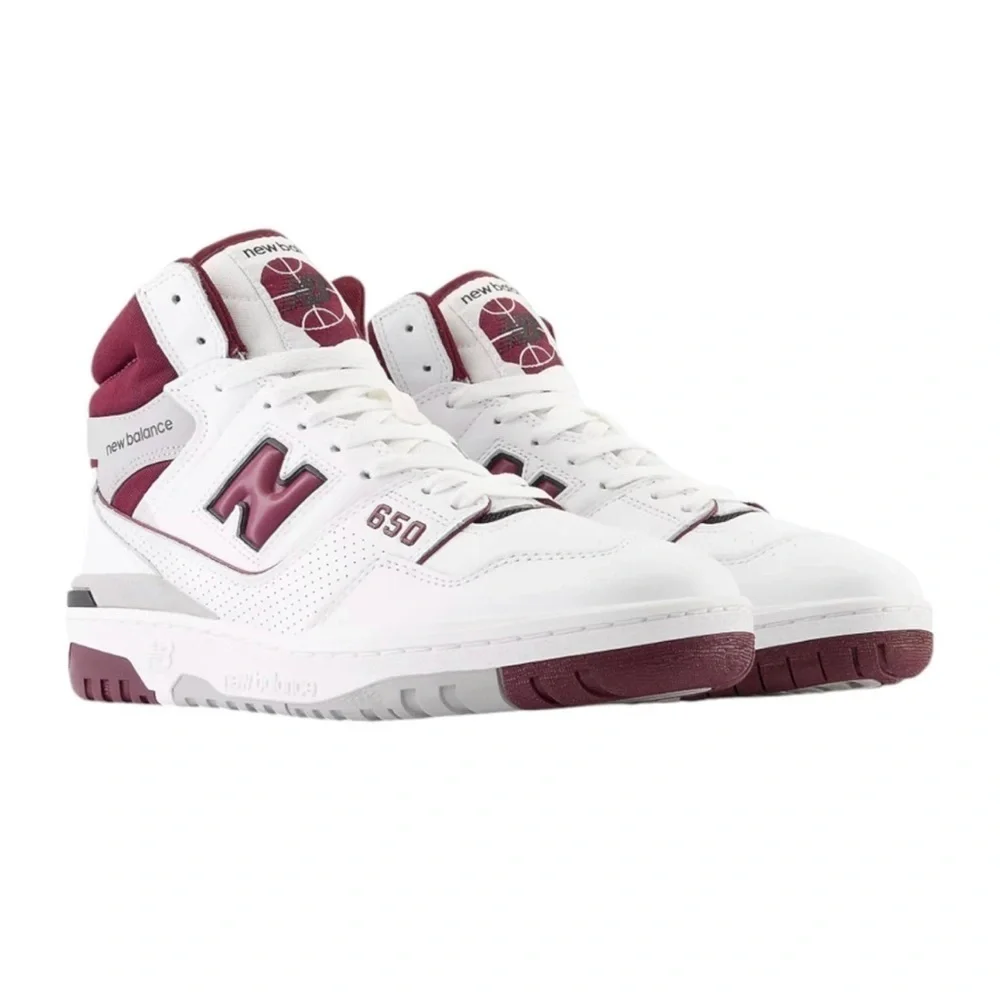 New Balance 650 White Burgundy High Top Sneakers Men 9.5 Women 11